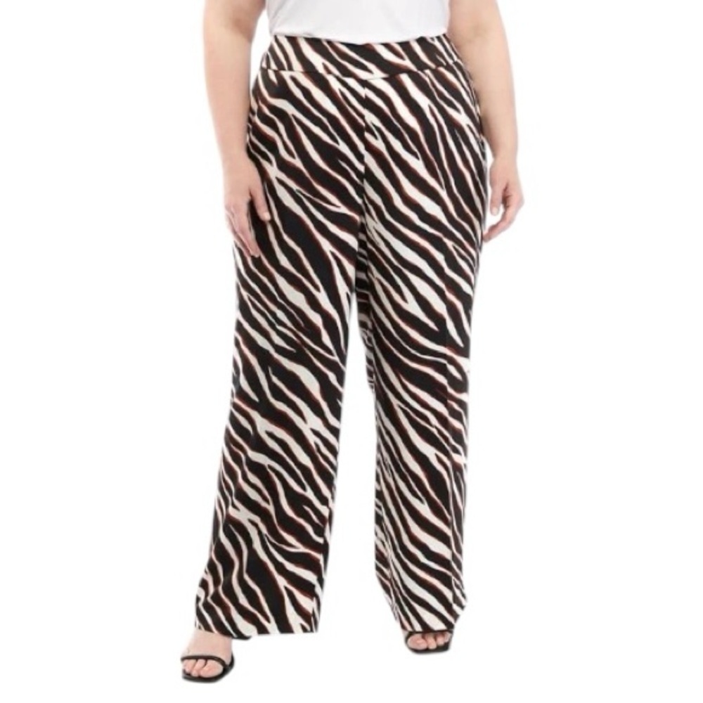 Anne Klein -Wide leg pants Plus Size‎ Zebra-Print High-Rise